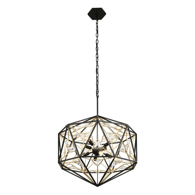 Varaluz 353P08MBFG Eight Light Pendant, Matte Black/French Gold