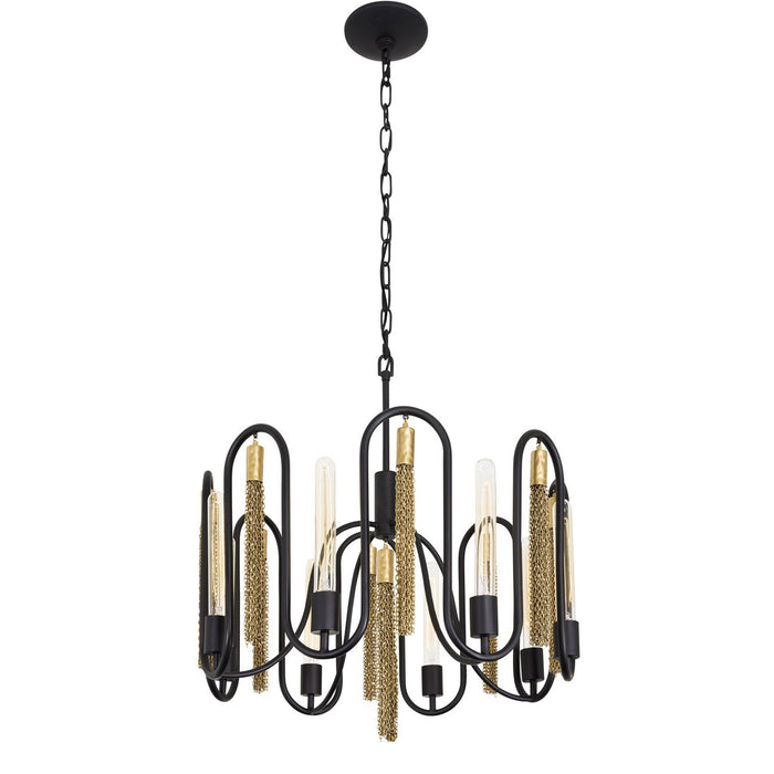 Varaluz 354P08MBAG Eight Light Pendant, Matte Black/Antique Gold