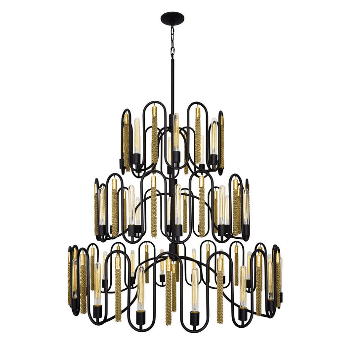Varaluz 354P36MBAG 36 Light Chandelier, Matte Black/Antique Gold