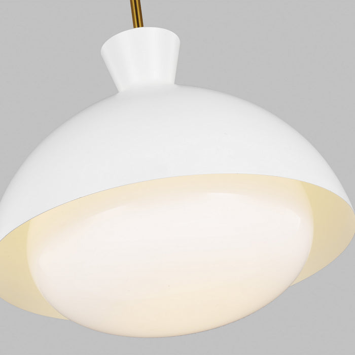 Visual Comfort Studio AEP1031BBSMWT One Light Pendant, Matte White and Burnished Brass