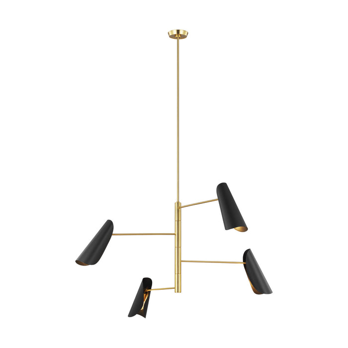 Visual Comfort Studio AEC1024BBSMBK Four Light Chandelier, Midnight Black and Burnished Brass