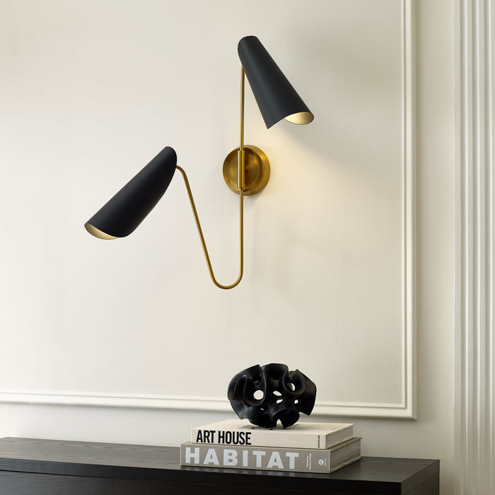 Visual Comfort Studio AEW1002BBSMBK Two Light Wall Sconce, Midnight Black and Burnished Brass