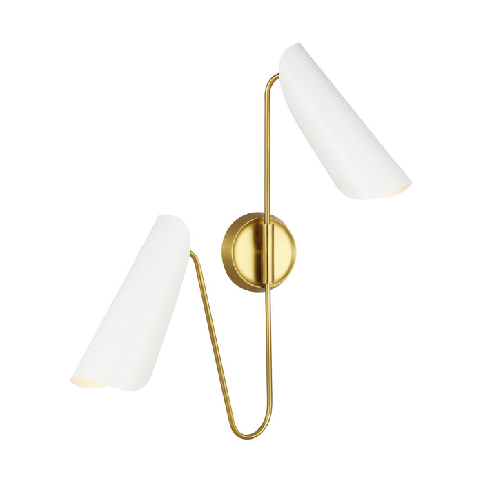 Visual Comfort Studio AEW1002BBSMWT Two Light Wall Sconce, Matte White and Burnished Brass