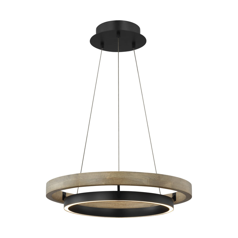 Visual Comfort Modern 700GRC24BW-LED930 LED Chandelier, Matte Black/Weathered Oak Wood