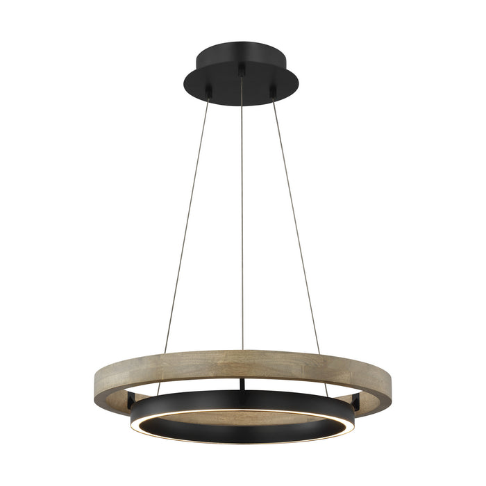 Visual Comfort Modern 700GRC24BW-LED930 LED Chandelier, Matte Black/Weathered Oak Wood