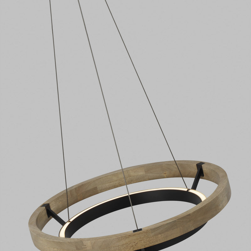 Visual Comfort Modern 700GRC24BW-LED930 LED Chandelier, Matte Black/Weathered Oak Wood