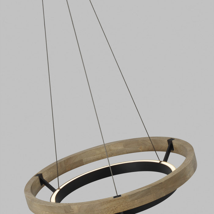 Visual Comfort Modern 700GRC24BW-LED930 LED Chandelier, Matte Black/Weathered Oak Wood