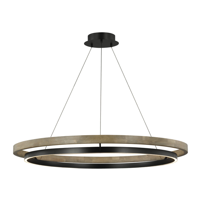 Visual Comfort Modern 700GRC48BW-LED930 LED Chandelier, Matte Black/Weathered Oak Wood