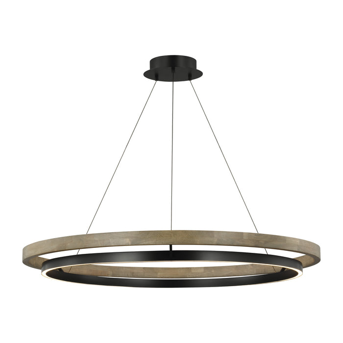 Visual Comfort Modern 700GRC48BW-LED930 LED Chandelier, Matte Black/Weathered Oak Wood