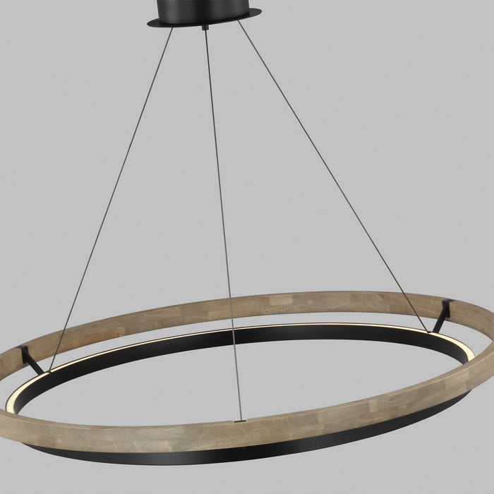Visual Comfort Modern 700GRC48BW-LED930 LED Chandelier, Matte Black/Weathered Oak Wood