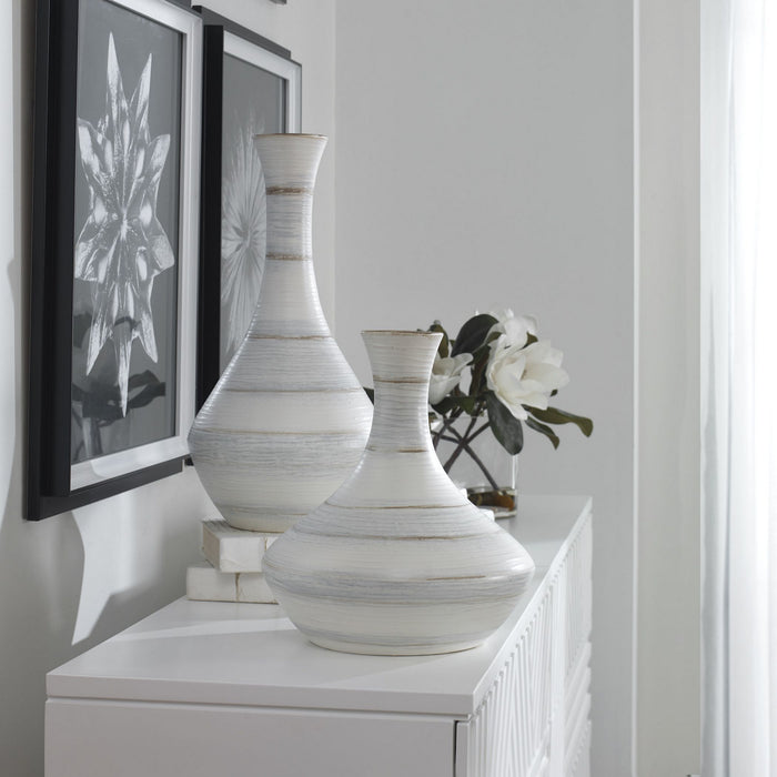 Uttermost 17964 Vases, S/2, Ivory, Blue, And Tan