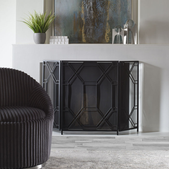 Uttermost 17982 Fireplace Screen, Satin Black