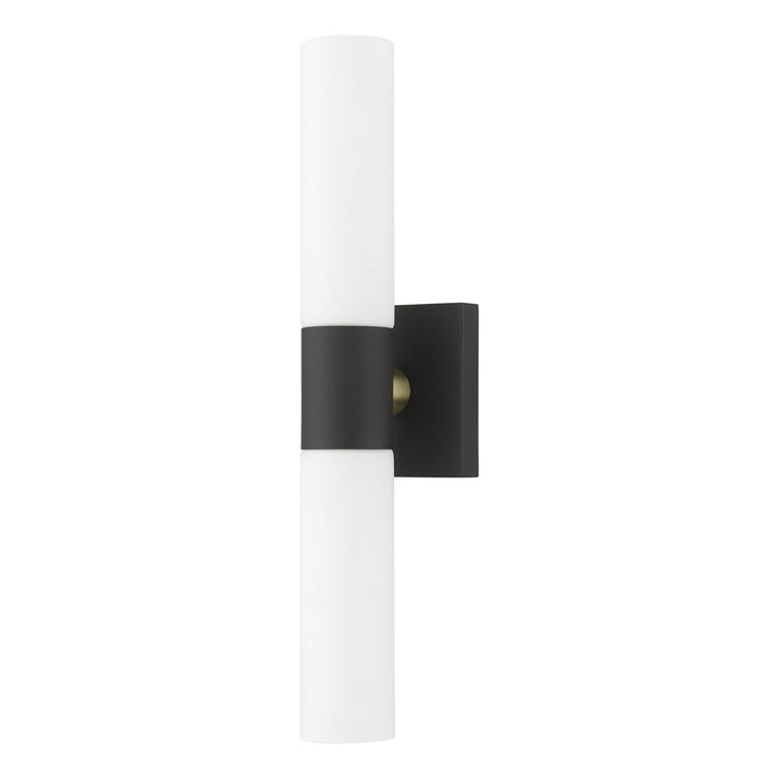 Livex Lighting 10102-14 Two Light Vanity, Textured Black w/ Antique Brass