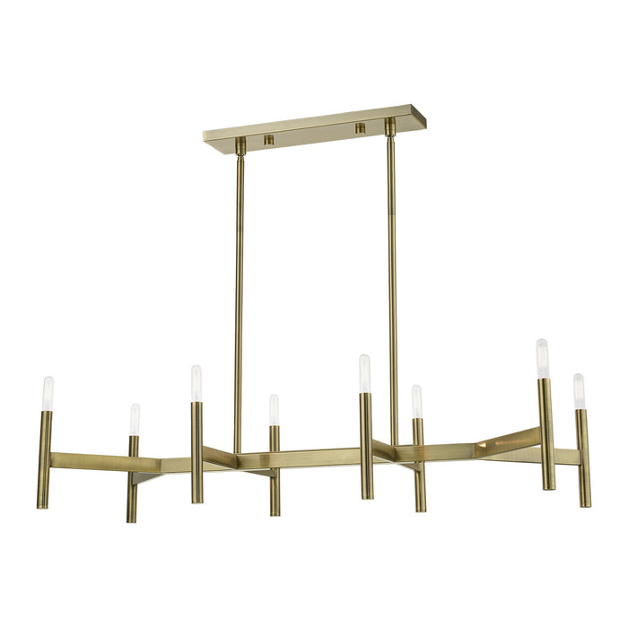 Livex Lighting 51178-01 Eight Light Linear Chandelier, Antique Brass