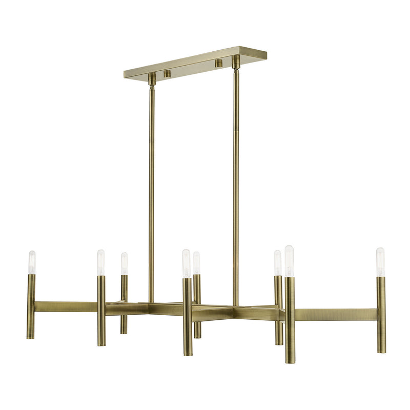 Livex Lighting 51178-01 Eight Light Linear Chandelier, Antique Brass
