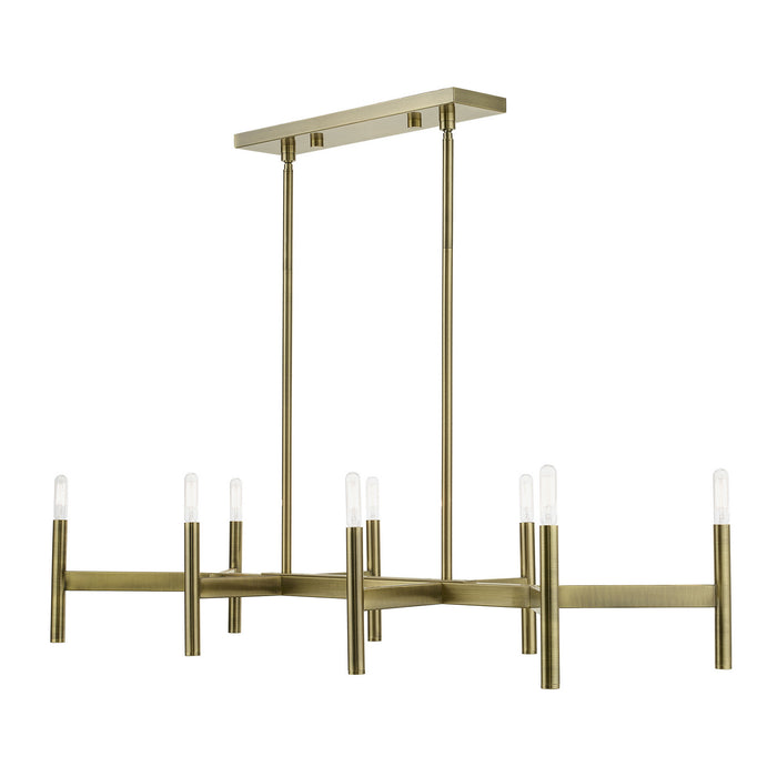 Livex Lighting 51178-01 Eight Light Linear Chandelier, Antique Brass