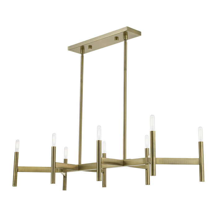 Livex Lighting 51178-01 Eight Light Linear Chandelier, Antique Brass