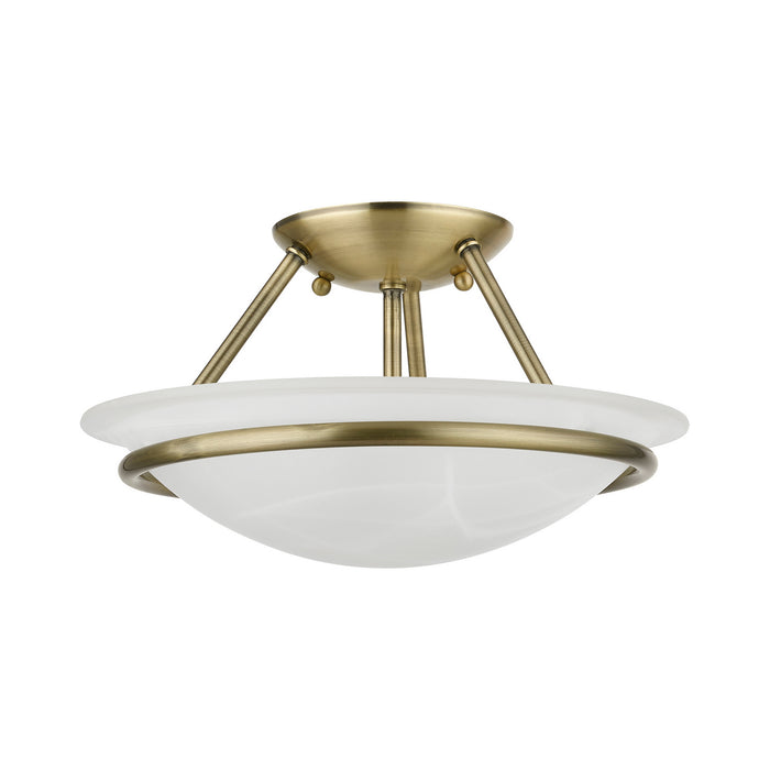 Livex Lighting 4823-01 Two Light Semi-Flush Mount, Antique Brass