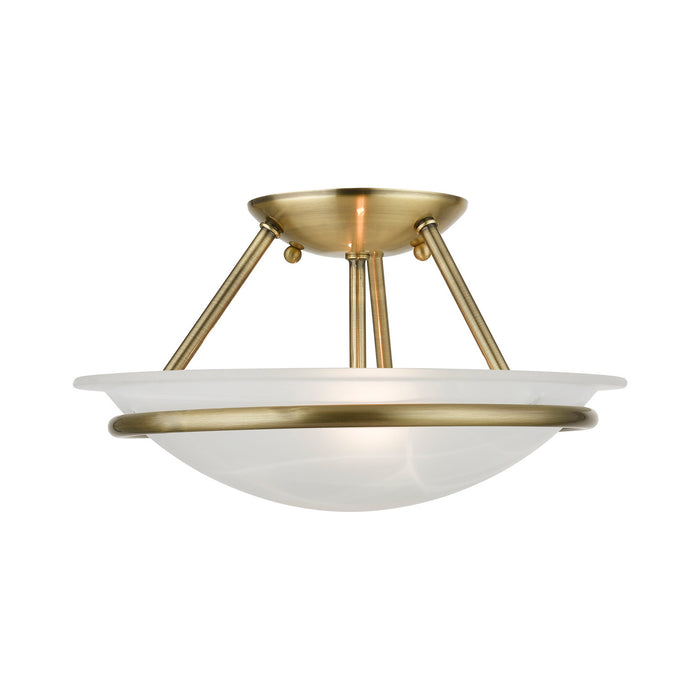 Livex Lighting 4823-01 Two Light Semi-Flush Mount, Antique Brass