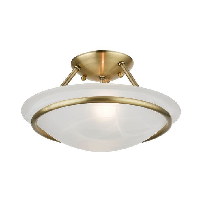 Livex Lighting 4823-01 Two Light Semi-Flush Mount, Antique Brass