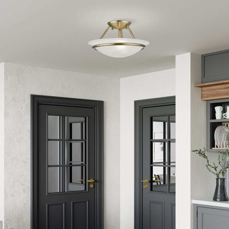 Livex Lighting 4823-01 Two Light Semi-Flush Mount, Antique Brass