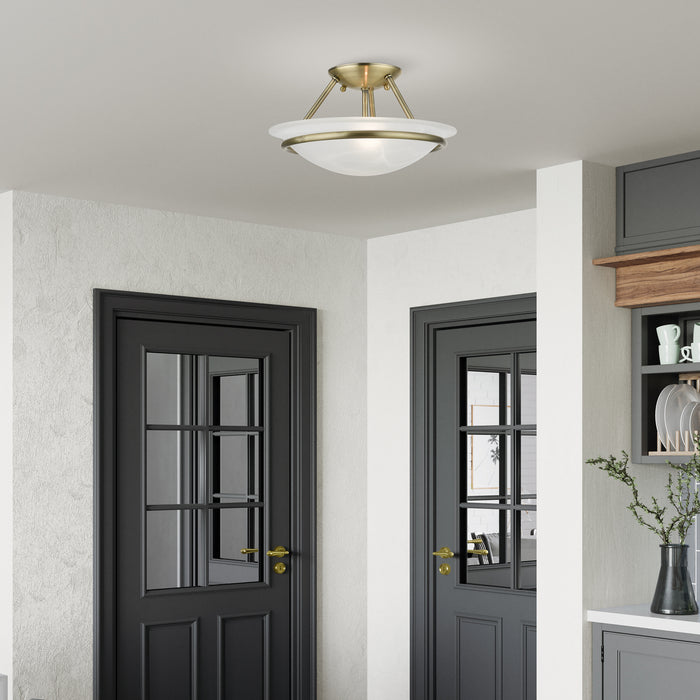 Livex Lighting 4823-01 Two Light Semi-Flush Mount, Antique Brass