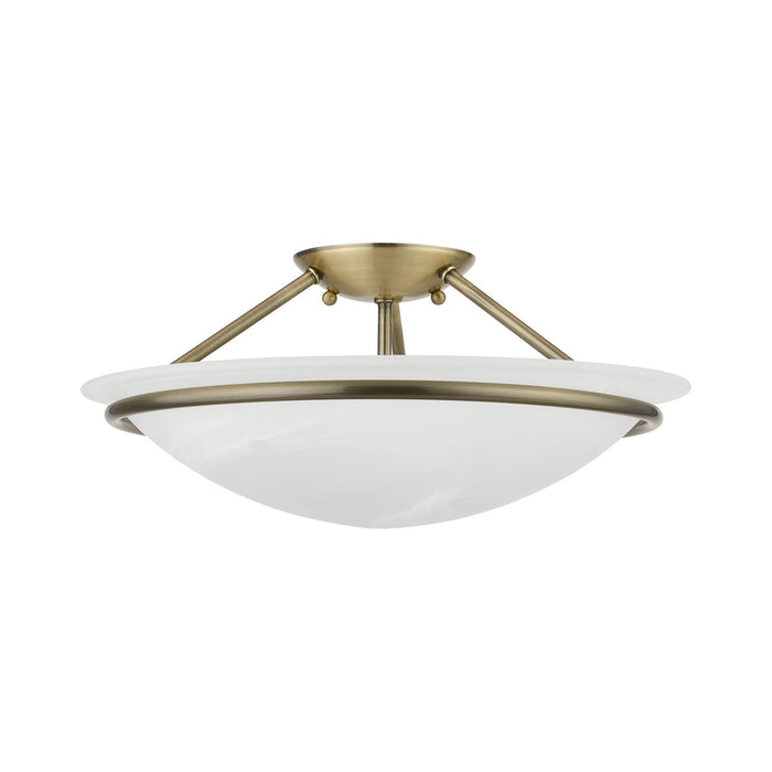Livex Lighting 4824-01 Three Light Semi-Flush Mount, Antique Brass