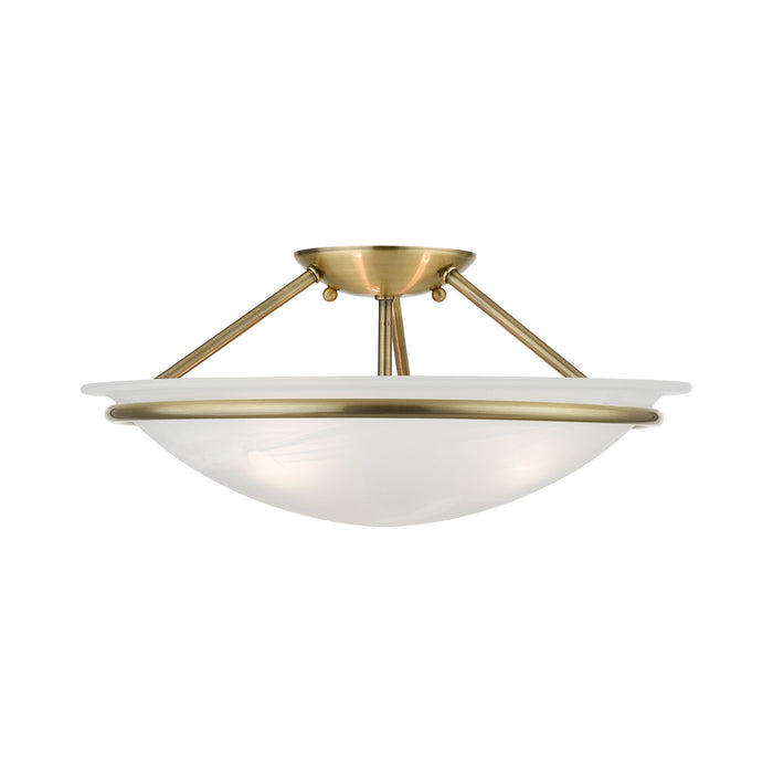 Livex Lighting 4824-01 Three Light Semi-Flush Mount, Antique Brass