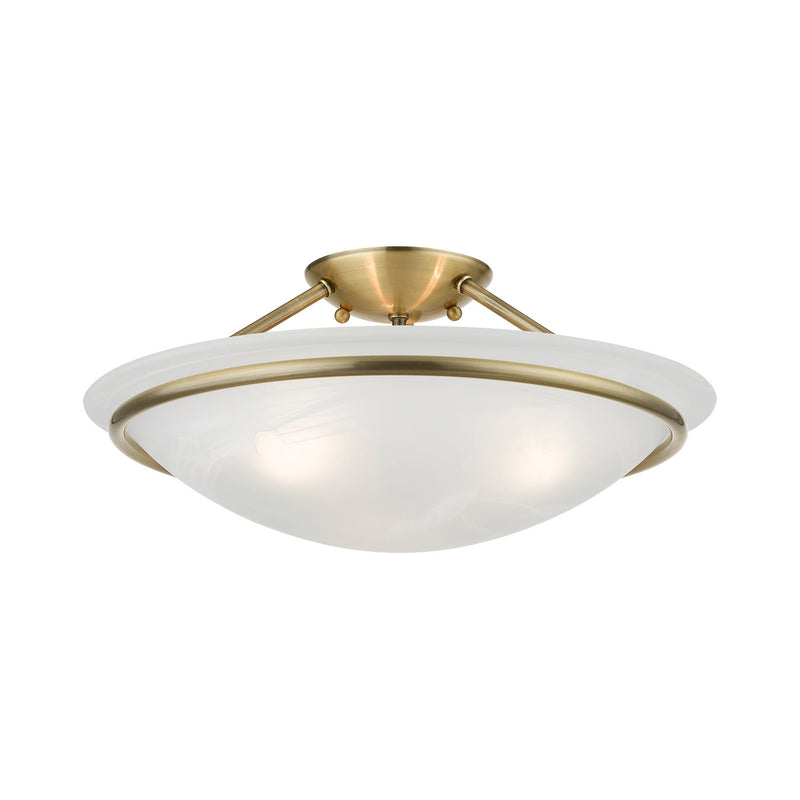 Livex Lighting 4824-01 Three Light Semi-Flush Mount, Antique Brass