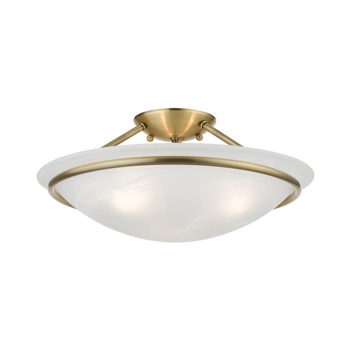 Livex Lighting 4824-01 Three Light Semi-Flush Mount, Antique Brass