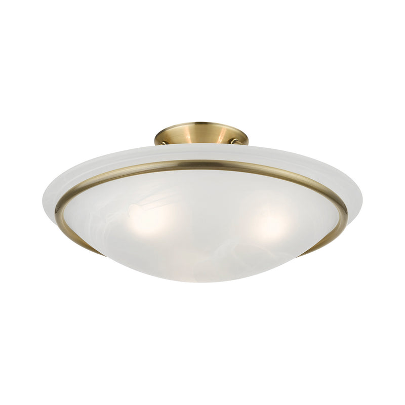 Livex Lighting 4824-01 Three Light Semi-Flush Mount, Antique Brass