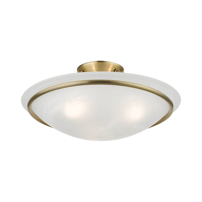 Livex Lighting 4824-01 Three Light Semi-Flush Mount, Antique Brass