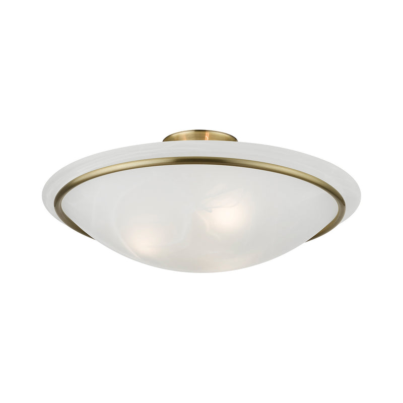Livex Lighting 4825-01 Three Light Semi-Flush Mount, Antique Brass