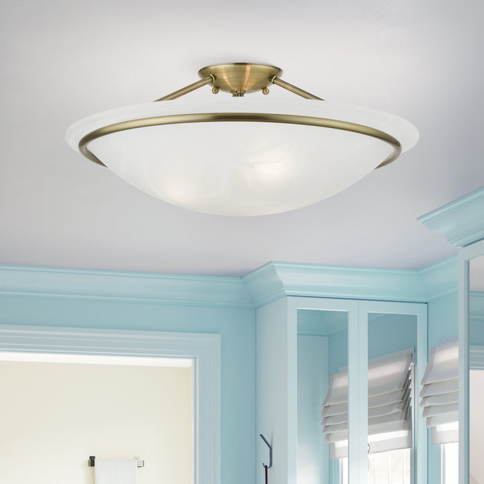 Livex Lighting 4825-01 Three Light Semi-Flush Mount, Antique Brass