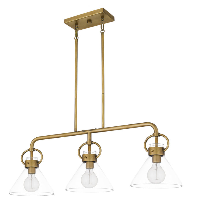 Quoizel WBS136WS Three Light Linear Chandelier, Weathered Brass