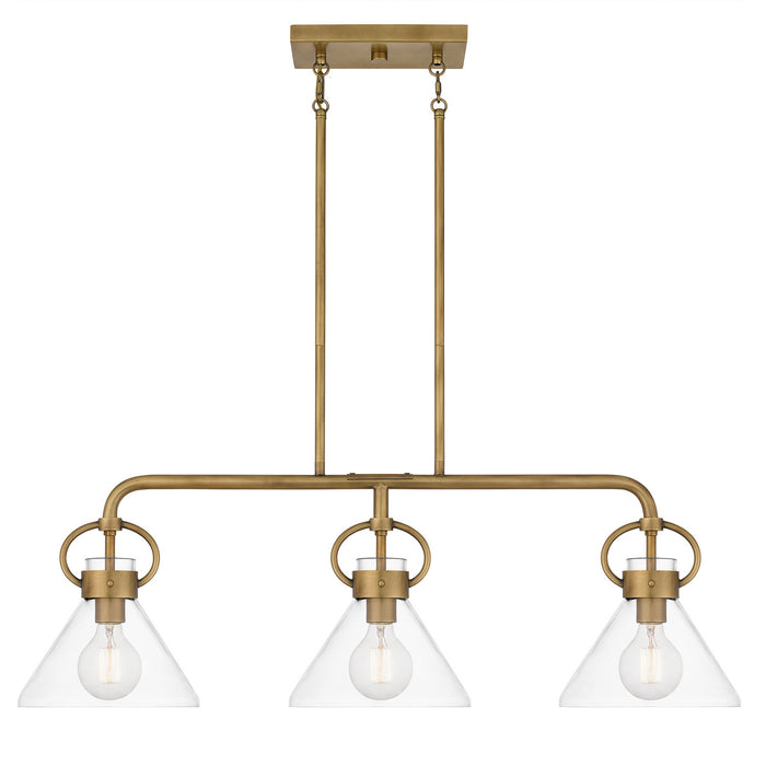Quoizel WBS136WS Three Light Linear Chandelier, Weathered Brass