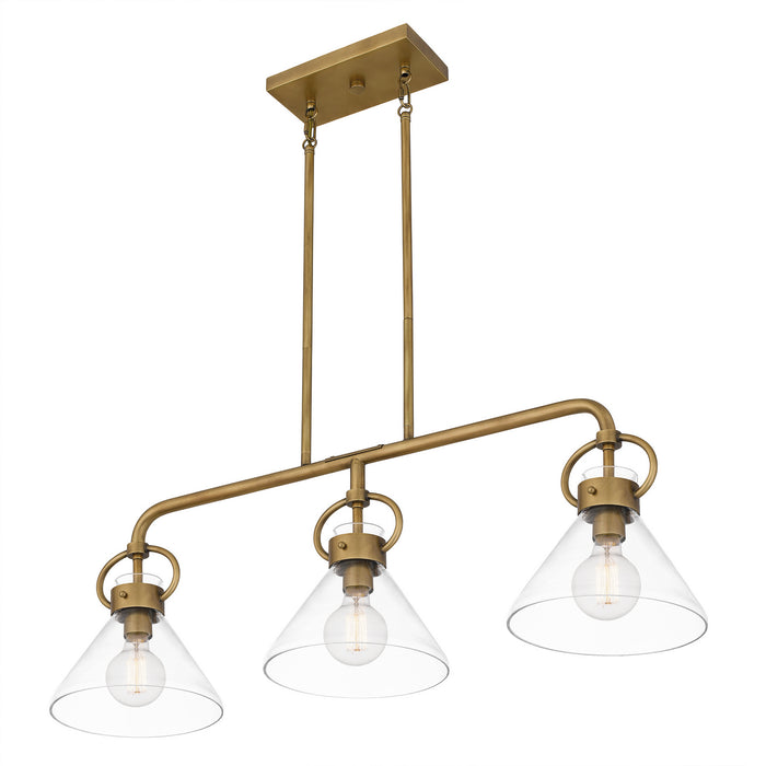 Quoizel WBS136WS Three Light Linear Chandelier, Weathered Brass