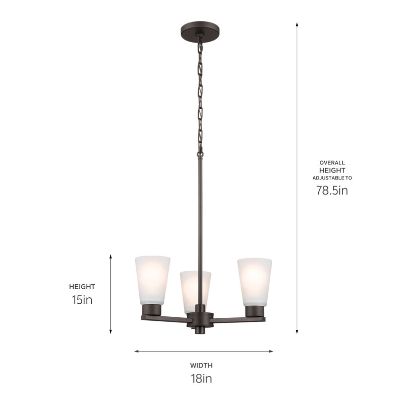Kichler 52435OZ Three Light Chandelier, Olde Bronze