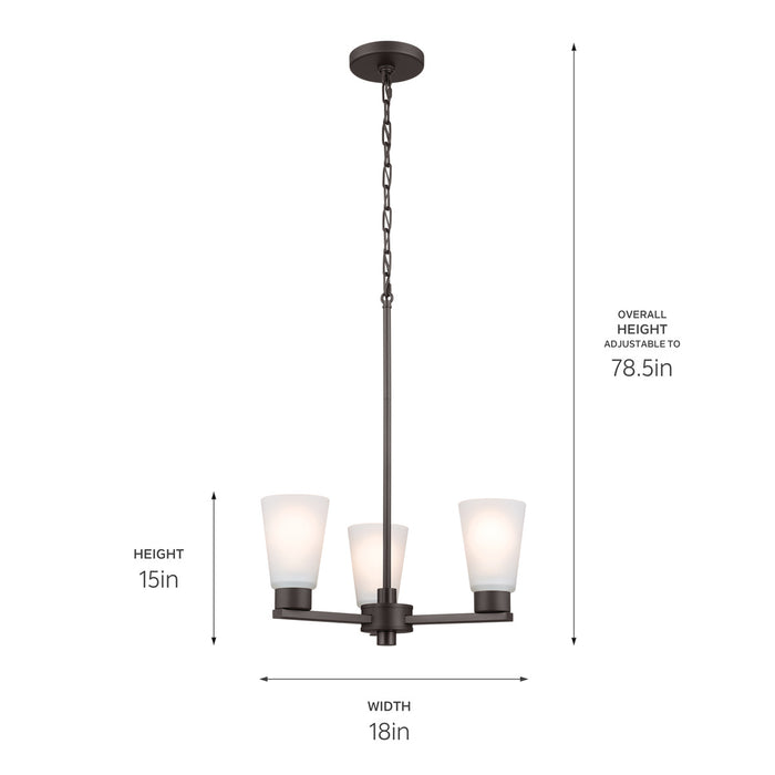 Kichler 52435OZ Three Light Chandelier, Olde Bronze
