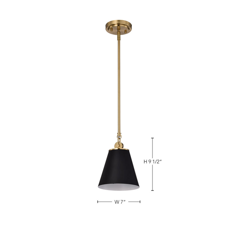 Nuvo Lighting 60-7408 One Light Pendant, Black / Vintage Brass