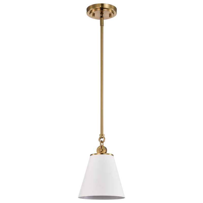 Nuvo Lighting 60-7409 One Light Pendant, White / Vintage Brass