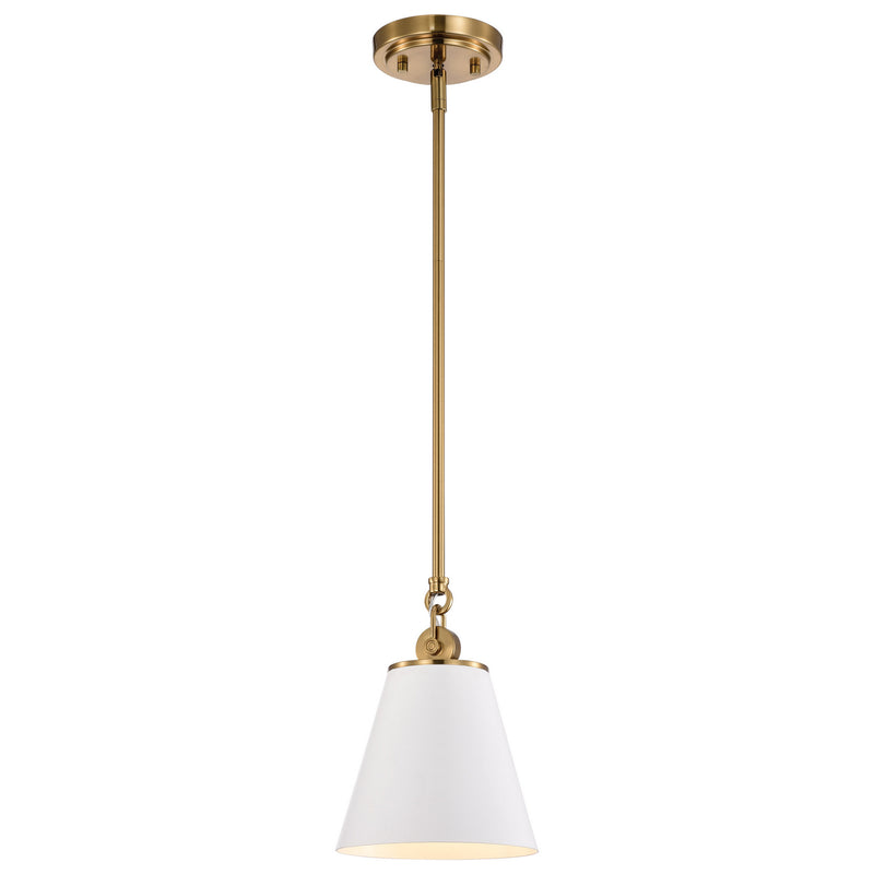 Nuvo Lighting 60-7409 One Light Pendant, White / Vintage Brass