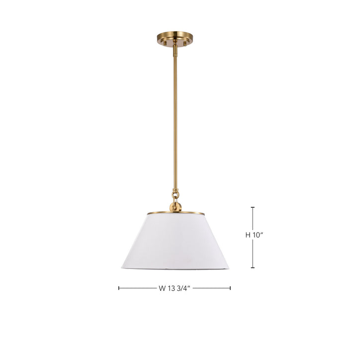 Nuvo Lighting 60-7412 One Light Pendant, White / Vintage Brass