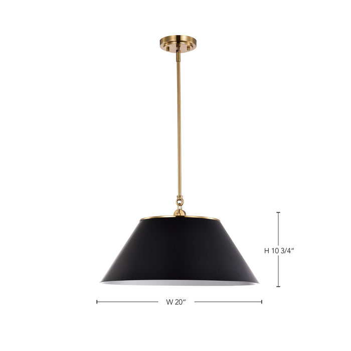 Nuvo Lighting 60-7414 Three Light Pendant, Black / Vintage Brass