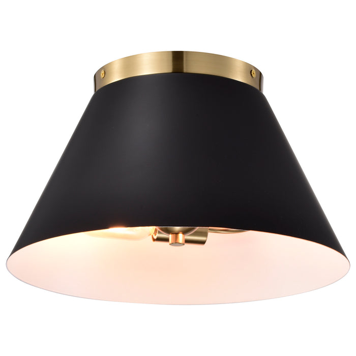 Nuvo Lighting 60-7417 Three Light Flush Mount, Black / Vintage Brass