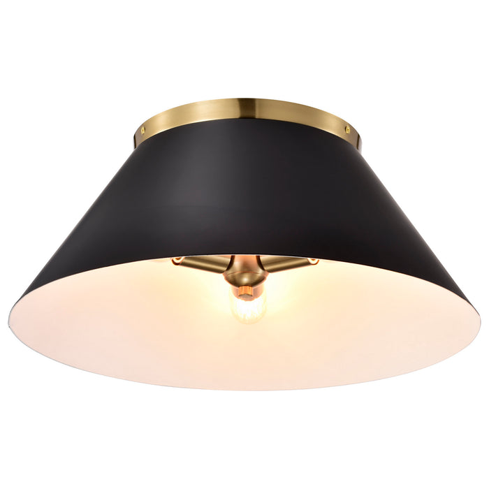 Nuvo Lighting 60-7420 Three Light Flush Mount, Black / Vintage Brass