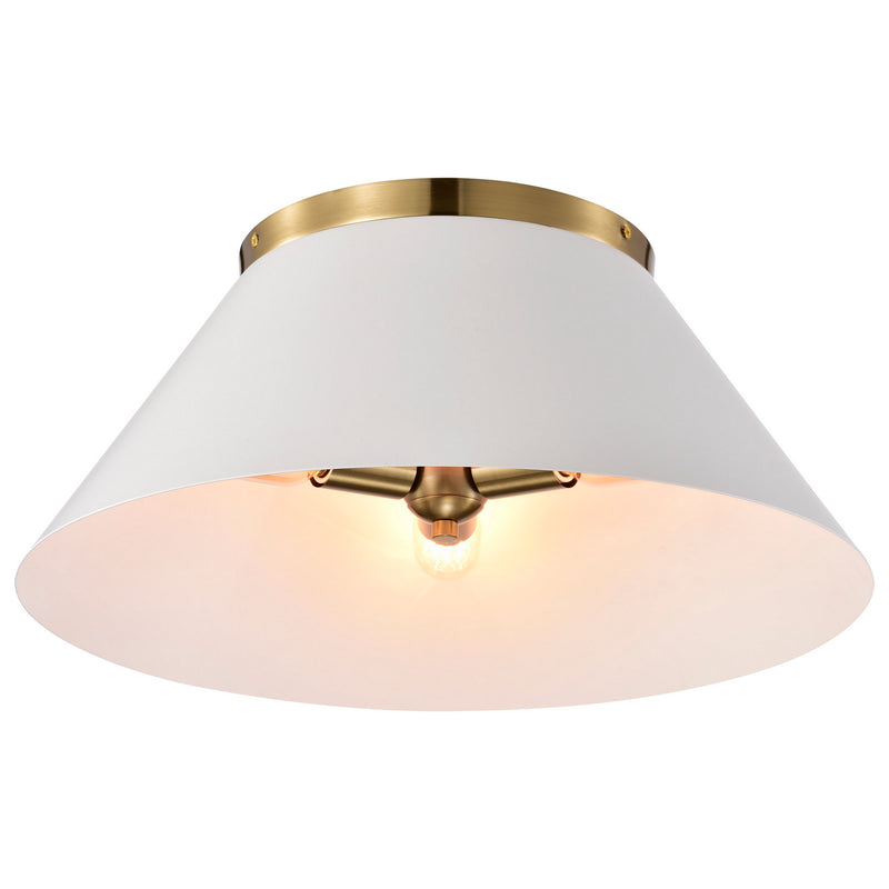 Nuvo Lighting 60-7421 Three Light Flush Mount, White / Vintage Brass