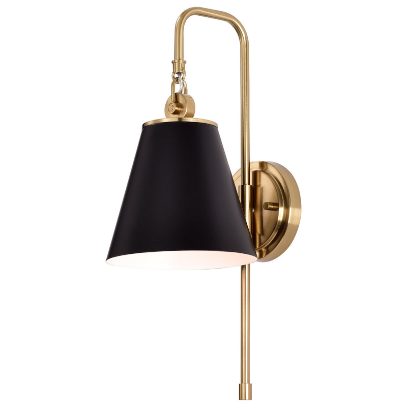 Nuvo Lighting 60-7445 One Light Wall Sconce, Black / Vintage Brass