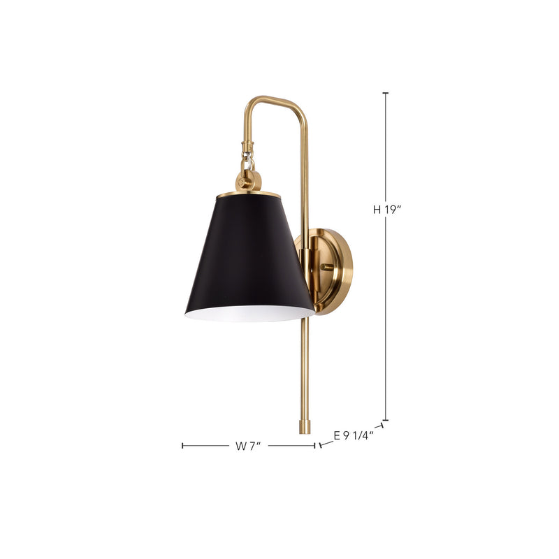 Nuvo Lighting 60-7445 One Light Wall Sconce, Black / Vintage Brass