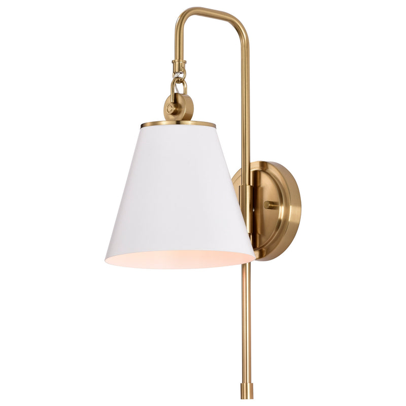 Nuvo Lighting 60-7446 One Light Wall Sconce, White / Vintage Brass